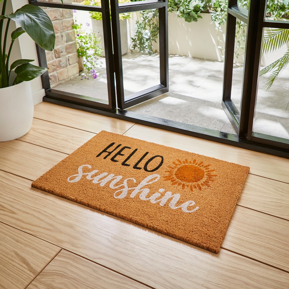 Hello Sunshine Coir Utility Doormat in Natural